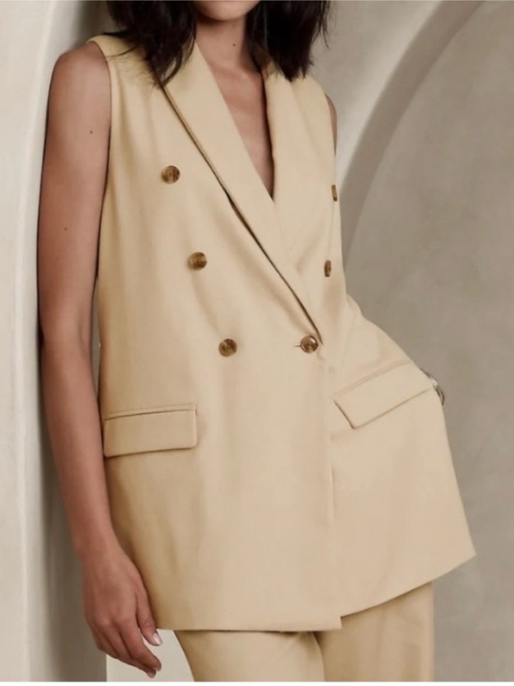 Banana Republic Factory Tan Sleeveless Tailored Vest